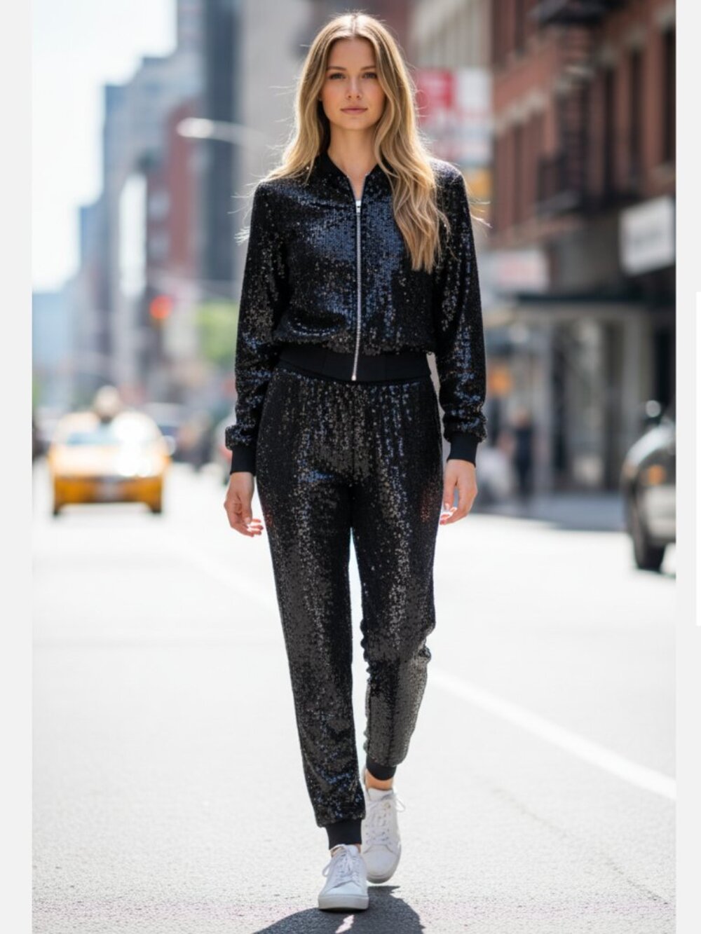 NWOT Venus Black Sequin Jumpsuit Bomber Style Zip Up Glam Party Outfit Medium